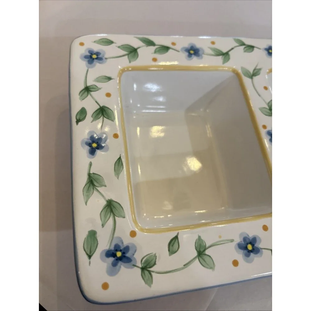 Pfaltzgraff Melissa Relish Dish 3 Part Divided Tidbit Serving Tray Blue Floral
